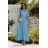 Women's Long Elegant Dress with Wide Straps (SL) FRENCH FASHION FMPEL23VELVET Light blue 38