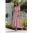 Women's Long Elegant Dress with Wide Straps (SL) FRENCH FASHION FMPEL23VELVET pink 46