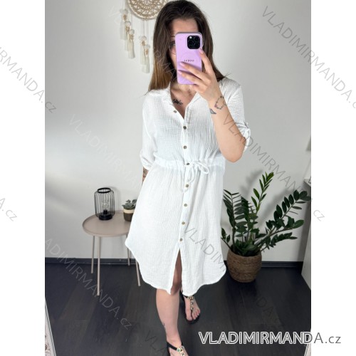 Women's Long Chiffon Short Sleeve Dress (S/M ONE SIZE) ITALIAN FASHION IMWGS231048 L/XL white