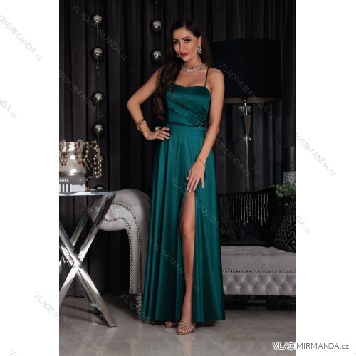 Women's strapless tulle party dress (S/M/L ONE SIZE) ITALIAN FASHION IM923001 dark green 34