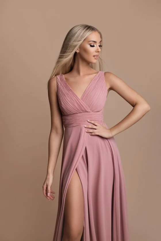 Women's Long Elegant Strapless Party Dress (SL) FRENCH FASHION FMPEL23CARINE -   rose old rose -   M