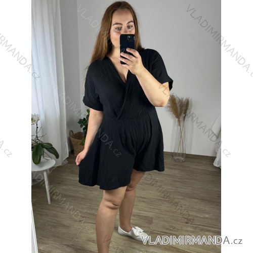 Women's Short Summer Muslin Short Sleeve Jumpsuit (S/M ONE SIZE) ITALIAN FASHION IMWMY232526/DUR 44/46 black