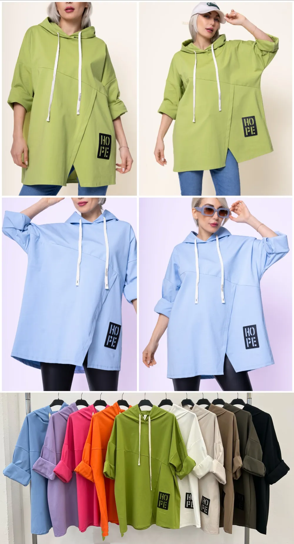 Spring sweatshirt with hood 3/4 long sleeve women's (S/M/L ONE SIZE) ITALIAN FASHION IMPLI2437814