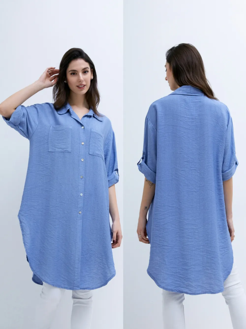 Women's Oversize Long Sleeve Extended Shirt (S/M ONE SIZE) ITALIAN FASHION IMPLI2234690