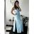 Women's Long Chiffon Short Sleeve Dress (S/M ONE SIZE) ITALIAN FASHION IMWGM23456 S / M Light blue