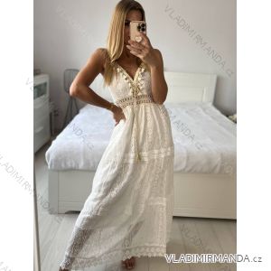 Women's Long Summer Boho Lace Strapless Dress (S/M ONE SIZE) ITALIAN FASHION IMPEM2325889