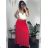 Women's Long Viscose Skirt With Belt (S/M ONE SIZE) ITALIAN FASHION IMHMS24267 red S / M