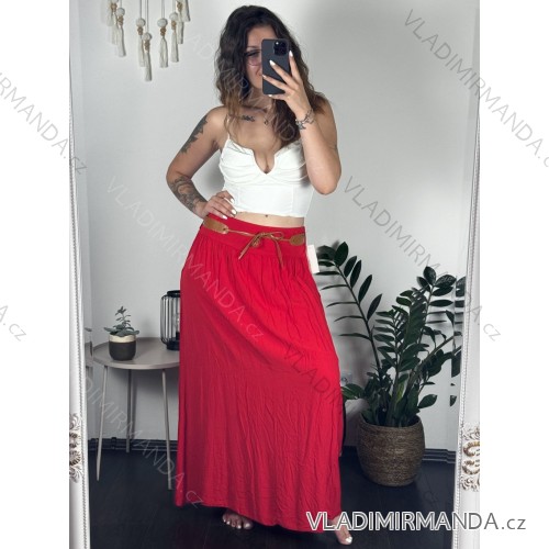 Women's Long Viscose Skirt With Belt (S/M ONE SIZE) ITALIAN FASHION IMHMS24267 red S / M