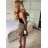 Women's Long Chiffon Short Sleeve Dress (S/M ONE SIZE) ITALIAN FASHION IMWGS231048 S / M hnědá gepard