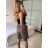 Women's Long Chiffon Short Sleeve Dress (S/M ONE SIZE) ITALIAN FASHION IMWGS231048 S / M hnědá gepard