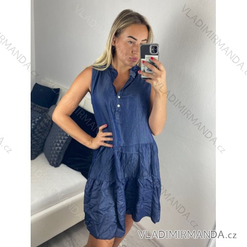 Denim short summer dress straps women (uni s / l) ITALIAN FASHION IM720103 -   dark blue -   M / L