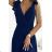 405-5 ELENA Long dress with a neckline and ties on the shoulders - navy blue with glitter