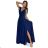 405-5 ELENA Long dress with a neckline and ties on the shoulders - navy blue with glitter