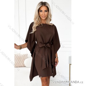 287-33 SOFIA Butterfly dress with a binding at the waist - chocolate color