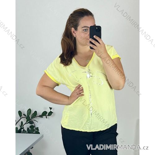 Tunic with pendant short sleeve women's plus size (3XL/4XL ONE SIZE) ITALIAN FASHION IMSM24SUMMER 50/52 žlutá