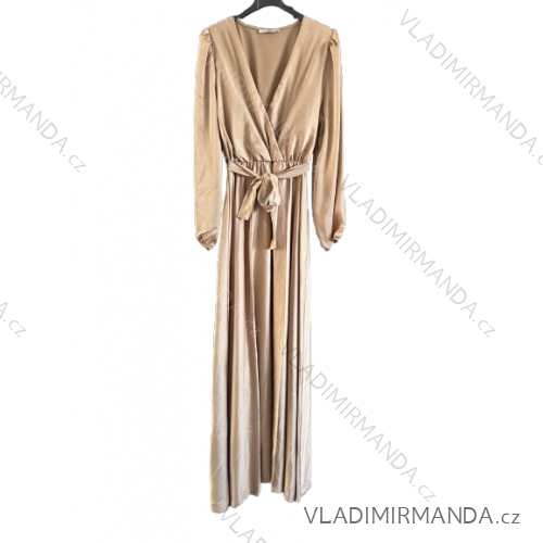 Women's Long Elegant Satin Long Sleeve Dress (S/M ONE SIZE) ITALIAN FASHION IMPBBP24O782 S / M Golden