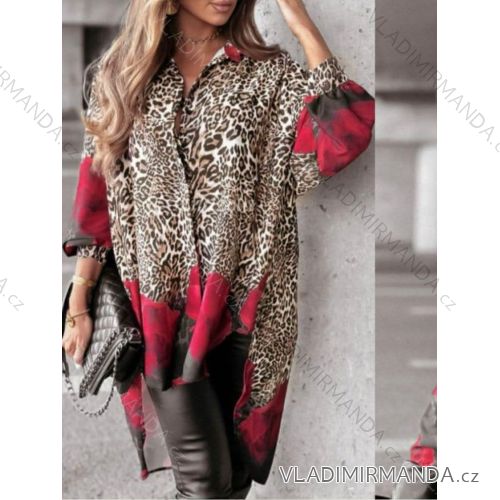 Women's Oversize Leopard Long Sleeve Shirt (S/M/L ONE SIZE) ITALIAN FASHION IMM24M35698