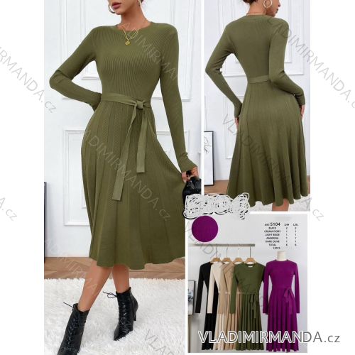 Women's Long Sleeve Belted Casual Dress (S/M/L ONE SIZE) ITALIAN FASHION IMHMS24289