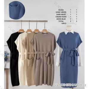 Women's Long Sleeve Belted Casual Dress (S/M/L ONE SIZE) ITALIAN FASHION IMHMS24289