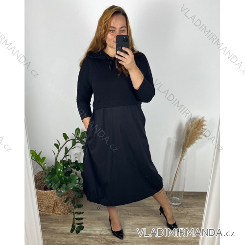 Casual Dress Cotton 3/4 Sleeve Women's Plus Size (40-50) POLISH FASHION PMF24MARGARITA 44 black