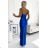 483-3 DIANE satin long dress with a leg slit - blue -   Royal blue -   L