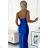 483-3 DIANE satin long dress with a leg slit - blue -   Royal blue -   L