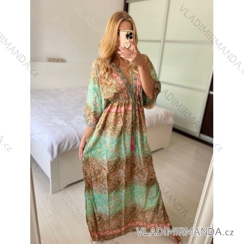 Women's Long Sleeve Summer Shirt Dress (S/M/L ONE SIZE) INDIAN FASHION IMWY23123 -   green -   M / L