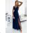 498-1 Long dress with a neckline and double straps - navy blue with glitter