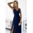 498-1 Long dress with a neckline and double straps - navy blue with glitter