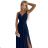 498-1 Long dress with a neckline and double straps - navy blue with glitter