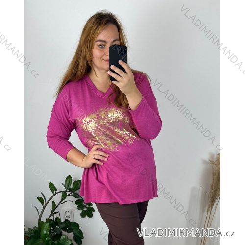 Women's Plus Size Long Sleeve Tunic (XL/2XL/3XL ONE SIZE) ITALIAN FASHION IM423616  růžová fuchsiová