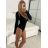 Women's Long Sleeve Bodysuit (S/M ONE SIZE) ITALIAN FASHION IMPBB23D03014 black S / M
