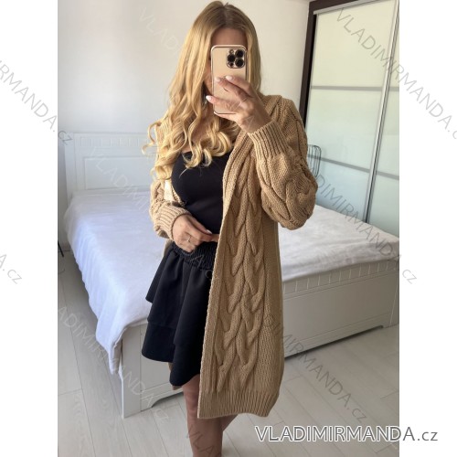 Women's Long Sleeve Knitted Cardigan (S/M ONE SIZE) ITALIAN FASHION IMPSH233091 S / M light brown