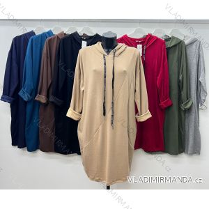 Women's Plus Size Hooded Long Sleeve Long Sweatshirt Dress (54/56/58 ONE SIZE) ITALIAN FASHION IM424634