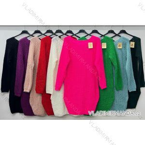 Women's Plus Size Extended Knitted Long Sleeve Sweater (44/46/48 ONE SIZE) ITALIAN FASHION IM424657