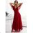 562-2 NASTIA Long dress with neckline and short sleeves - burgundy