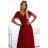 562-2 NASTIA Long dress with neckline and short sleeves - burgundy