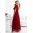 562-2 NASTIA Long dress with neckline and short sleeves - burgundy