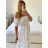 Women's Long Chiffon Short Sleeve Dress (S/M ONE SIZE) ITALIAN FASHION IMWGS231048 M / L white