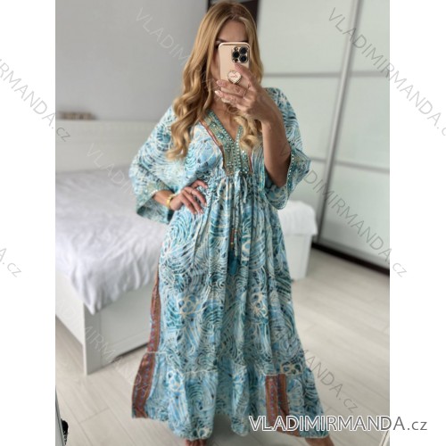 Women's Long Sleeve Summer Shirt Dress (S/M/L ONE SIZE) INDIAN FASHION IMWY23123 -   blue -   M / L