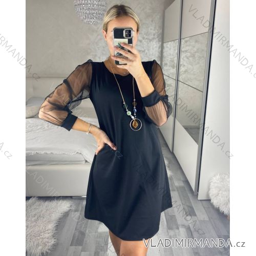 Summer muslin carmen dress for women (48/52 ONE SIZE) ITALIAN FASHION IM424294 S/M/L black