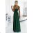 498-2 Long dress with a neckline and double straps - green with glitter
