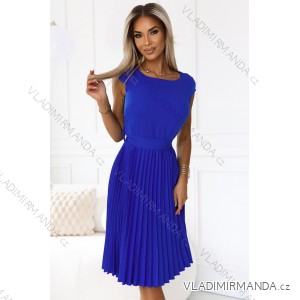 311-16 LILA Pleated dress with short sleeves - Royal Blue