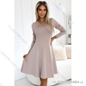 567-1 Comfortable long sleeve trapeze dress - beige