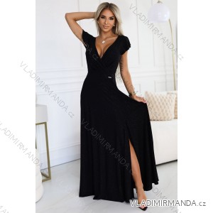 411-12 CRYSTAL long shimmering dress with a neckline - black