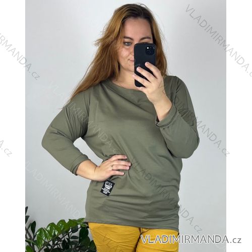 Tričko tunika dlouhý rukáv dámská nadrozměr (XL/2XL ONE SIZE) ITALSKá MóDA IM721305 52/54 green khaki