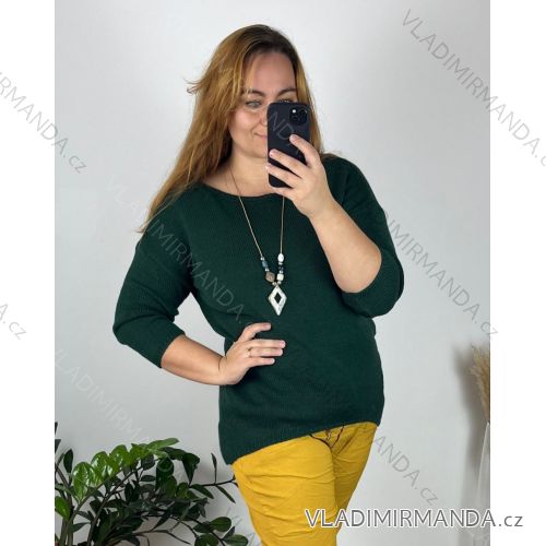 Women's oversize sweater with print (M / L ONE SIZE) ITALIAN FASHION IMB22KELLY 50/52 dark emerald