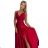 498-4 Long satin dress with a neckline and double straps - red