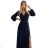 572-1 NELA shiny long gown with neckline and long sleeves - navy blue