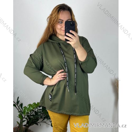 Mikina s kapucí dlouhý rukáv dámská nadrozměr (3XL/4XL ONE SIZE) ITALSKÁ MÓDA IMD22663  green khaki